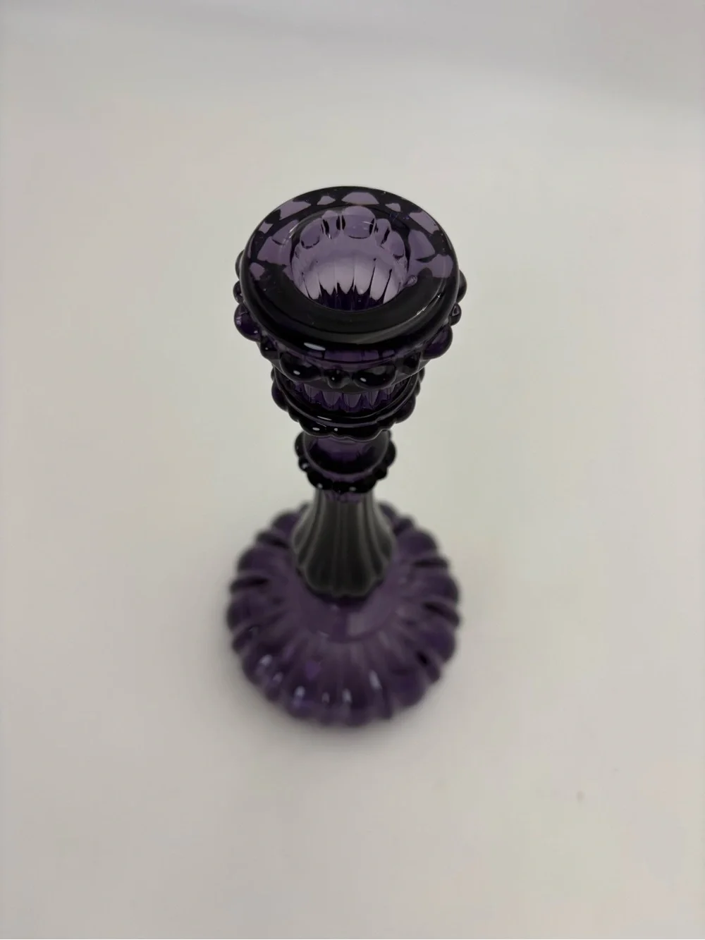 Gorgeous Amethyst Vintage-Style Ornate Glass Candlestick - 9.5” tall